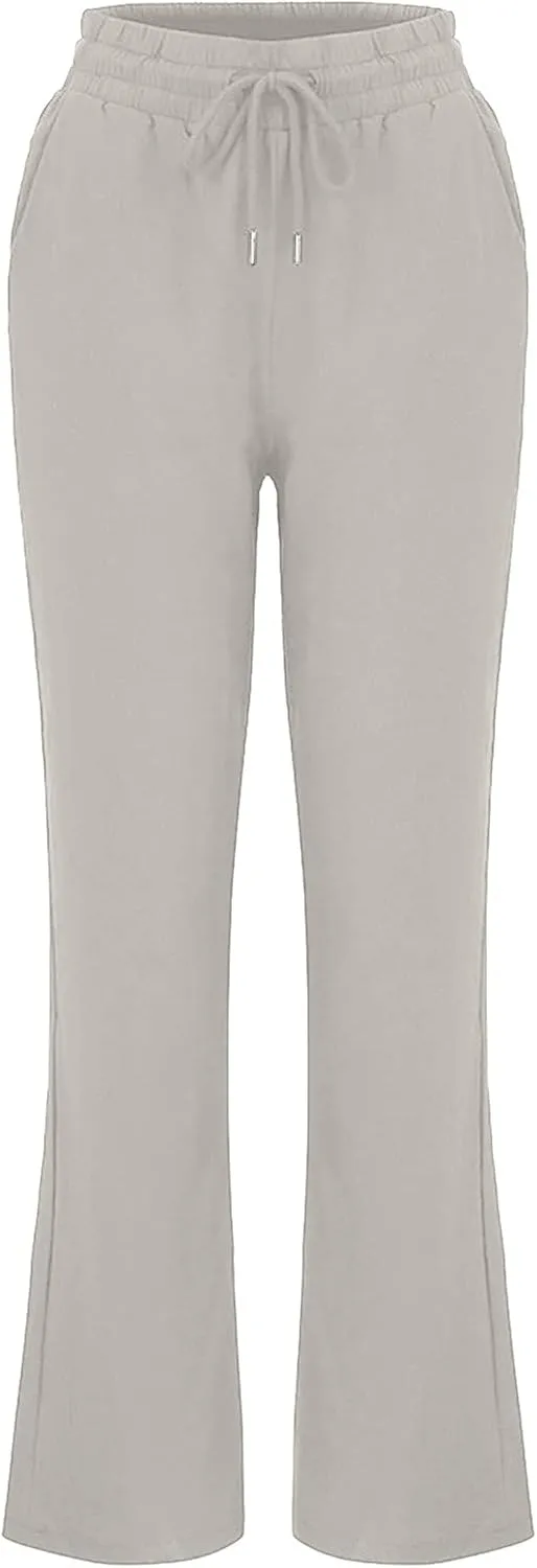 Womens Casual Cotton Linen Pants Plus Size Drawstring High Waist Pants Loose Fit Summer Pants Trousers with Pockets