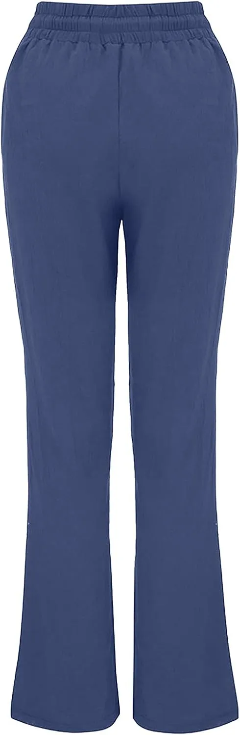 Womens Casual Cotton Linen Pants Plus Size Drawstring High Waist Pants Loose Fit Summer Pants Trousers with Pockets