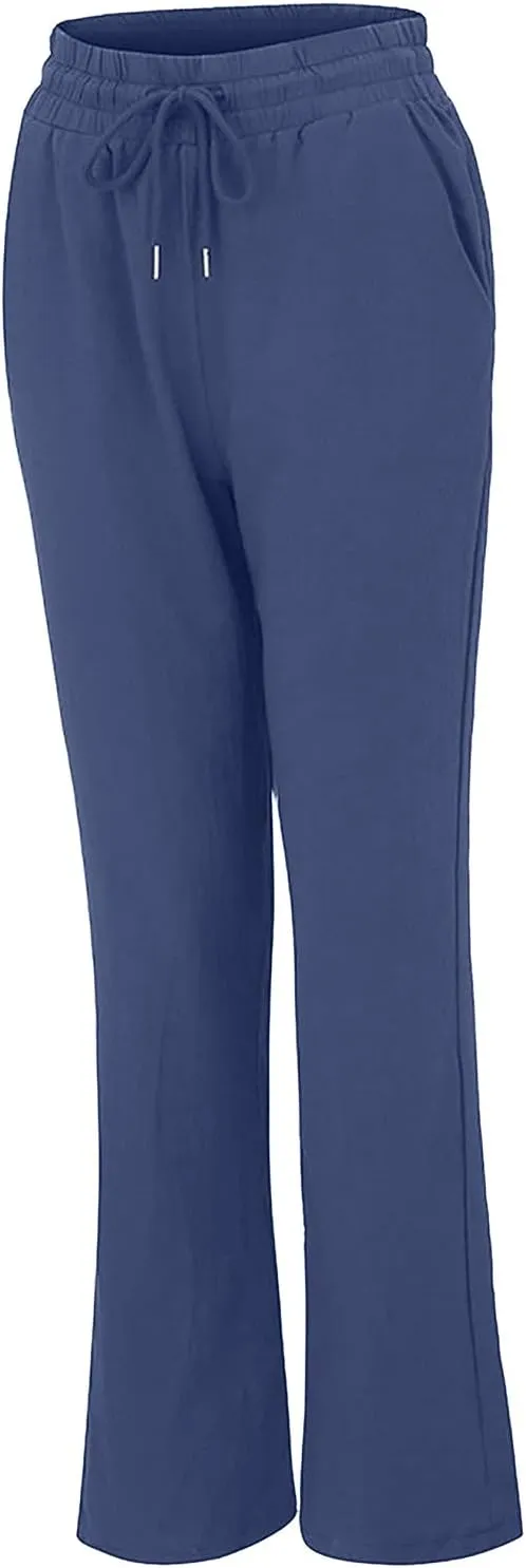 Womens Casual Cotton Linen Pants Plus Size Drawstring High Waist Pants Loose Fit Summer Pants Trousers with Pockets