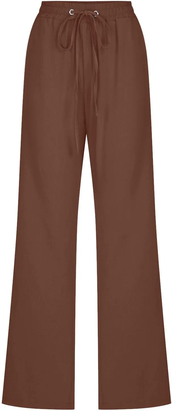 Womens Casual Cotton Linen Pants Plus Size Drawstring High Waist Pants Loose Fit Summer Pants Trousers with Pockets