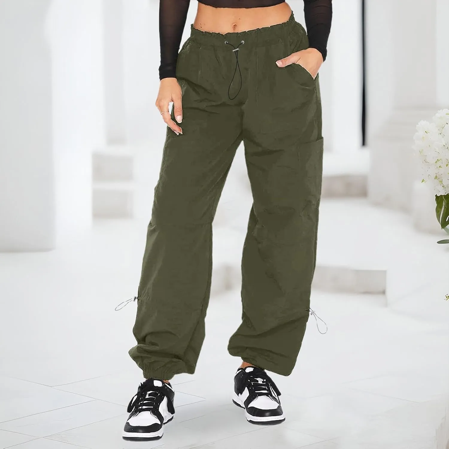 Women's Casual High Waisted Straight Leg Pants Button Down Stretchy Business Work Trousers with Multiple Pockets Baggy