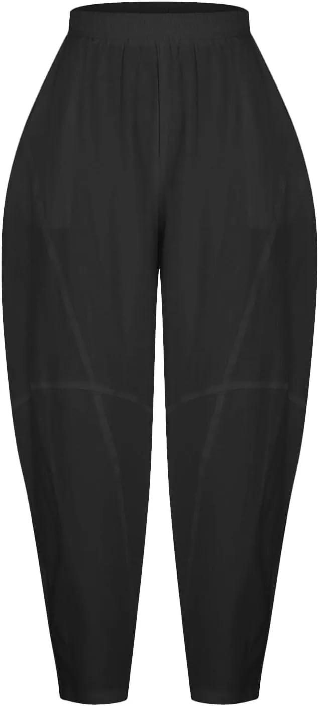 Womens Casual Linen Baggy Pants Elastic Waist Relax Fit Cotton Hippie Gypsy Harem Pant Drop Crotch Yoga Aladdin Pants