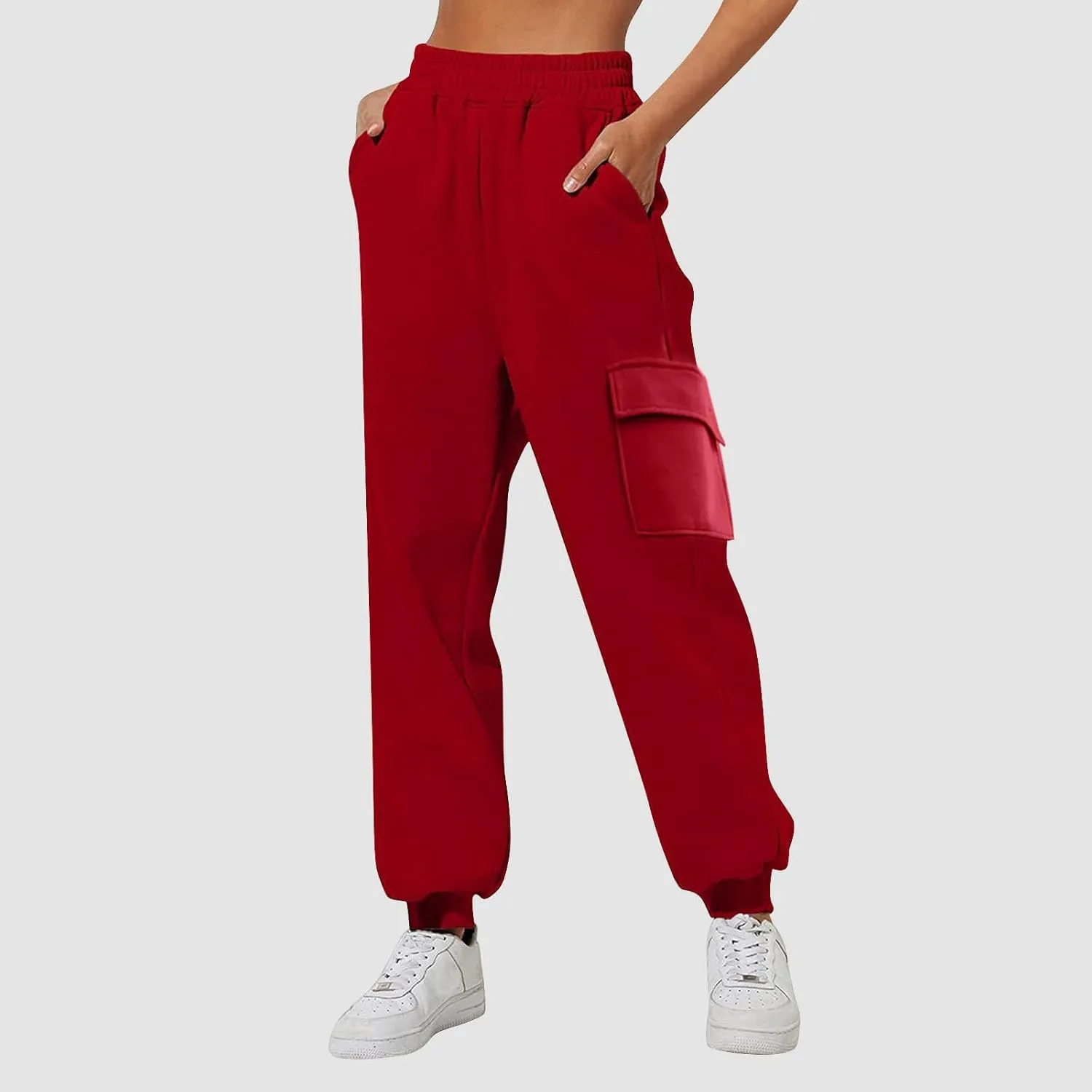 Women's Cinch Bottom Sweatpants High Waisted Athletic Joggers Fleece Lined Baggy Wide Straight Leg Pants with Pockets
