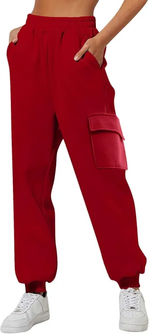 Women's Cinch Bottom Sweatpants High Waisted Athletic Joggers Fleece Lined Baggy Wide Straight Leg Pants with Pockets