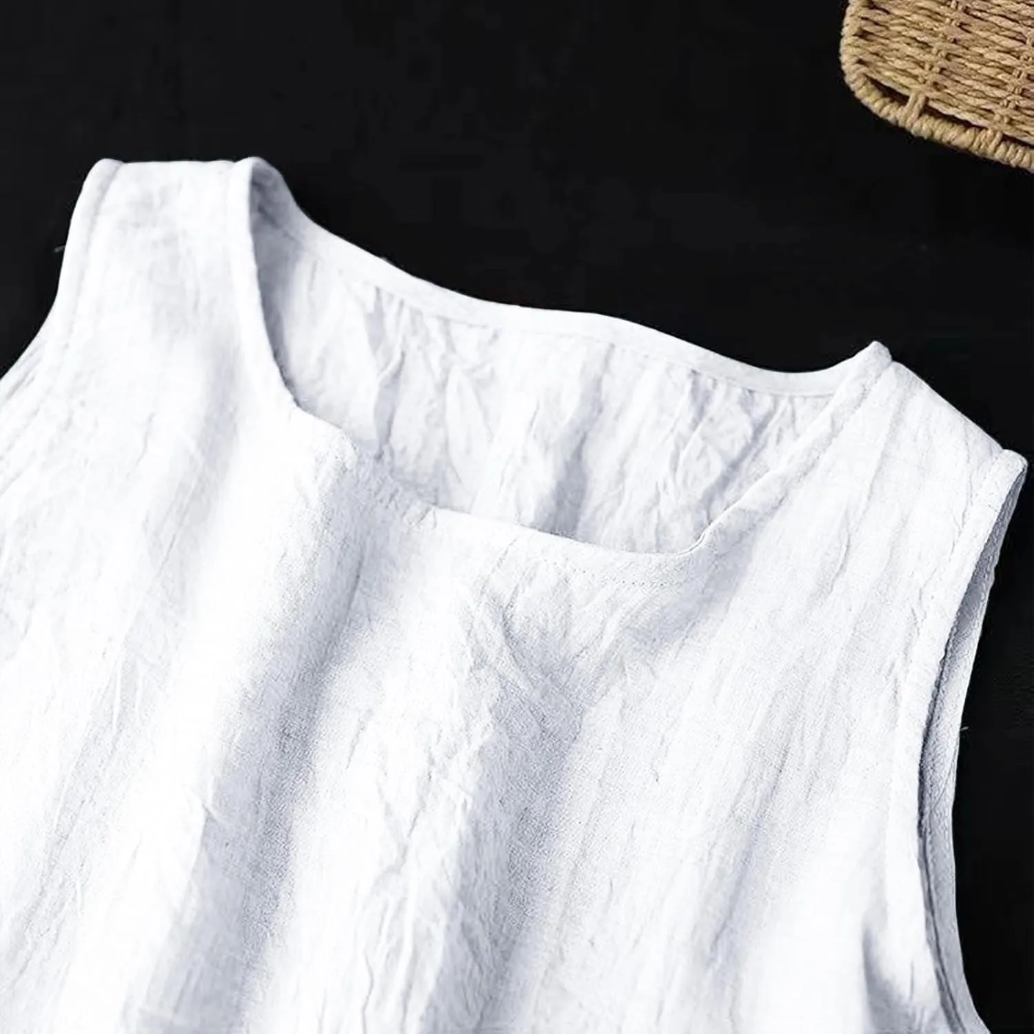 Womens Cotton Linen Midi Dress Casual Loose Solid A-line Dress Flowy Sleeveless Summer Beach Vacation Dress