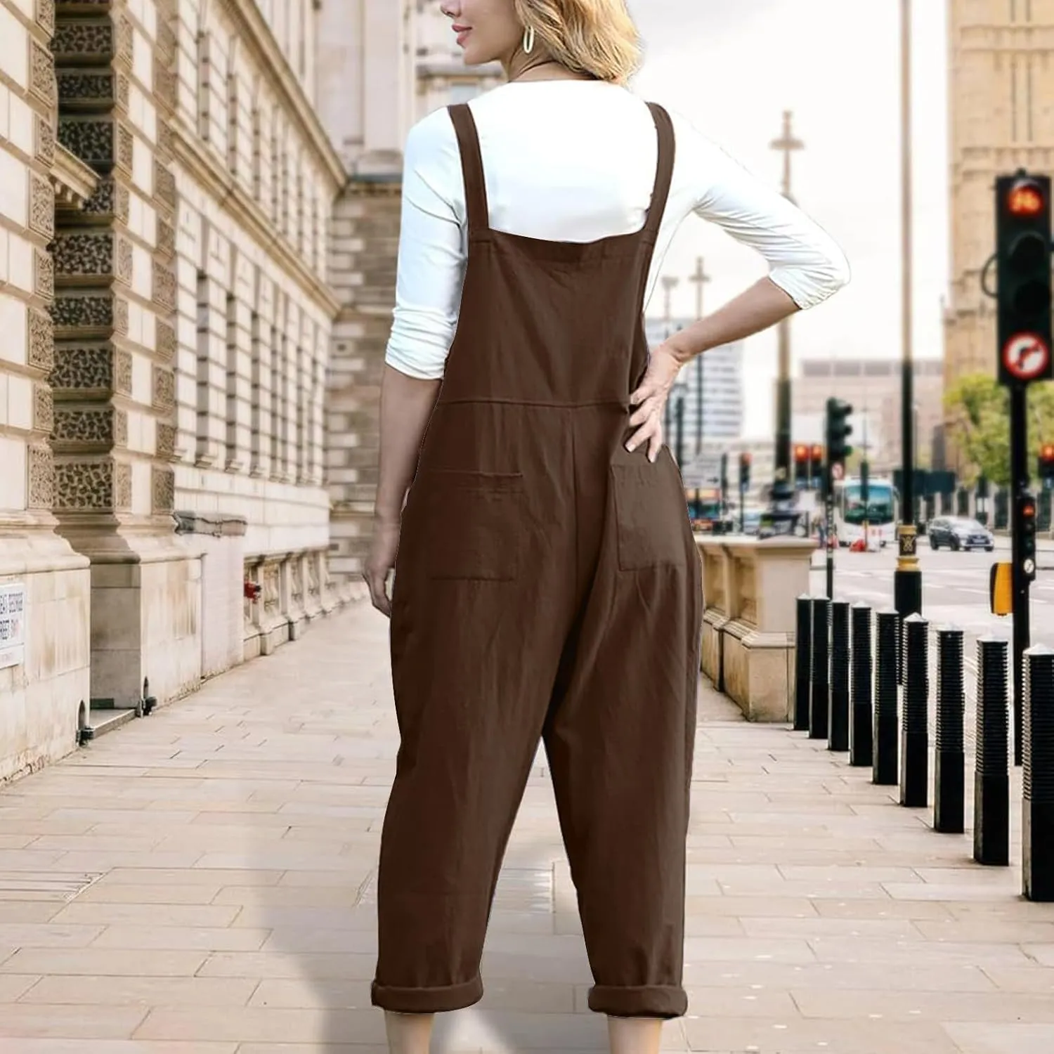 Women's Cotton Linen Overalls Long Baggy Casual Rompers with Pockets Summer Wed Leg Jumpsuits Plus Size Jumper