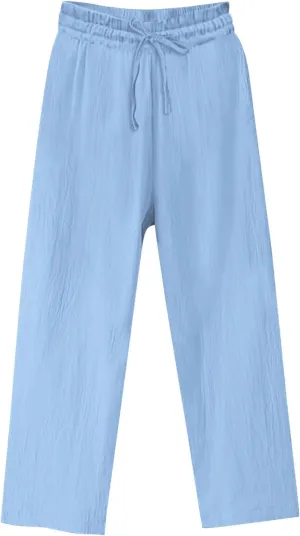 Womens Cotton Linen Pants Summer Casual Beach Pant Drawstring Flowy Traveling Straight Leg Palazzo Trousers