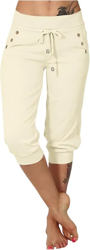 Women's Cotton Linen Summer Casual Palazzo Pants Elastic Waisted Wide Leg Plus Size Trousers Work Business