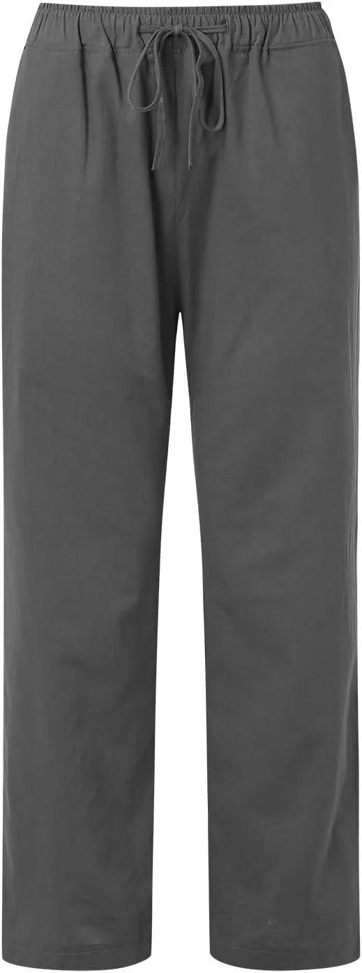 Womens Cotton Linen Summer Palazzo Pant Flowy Wide Leg Beach Pants High Waist Soft Trouser with Pocket