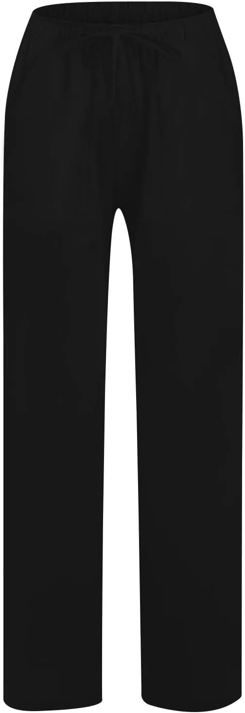 Women's Cotton Linen Wide Leg Pants High Waisted Casual Comfy Palazzo Trousers Vacation Beach Outfit with Drawstring