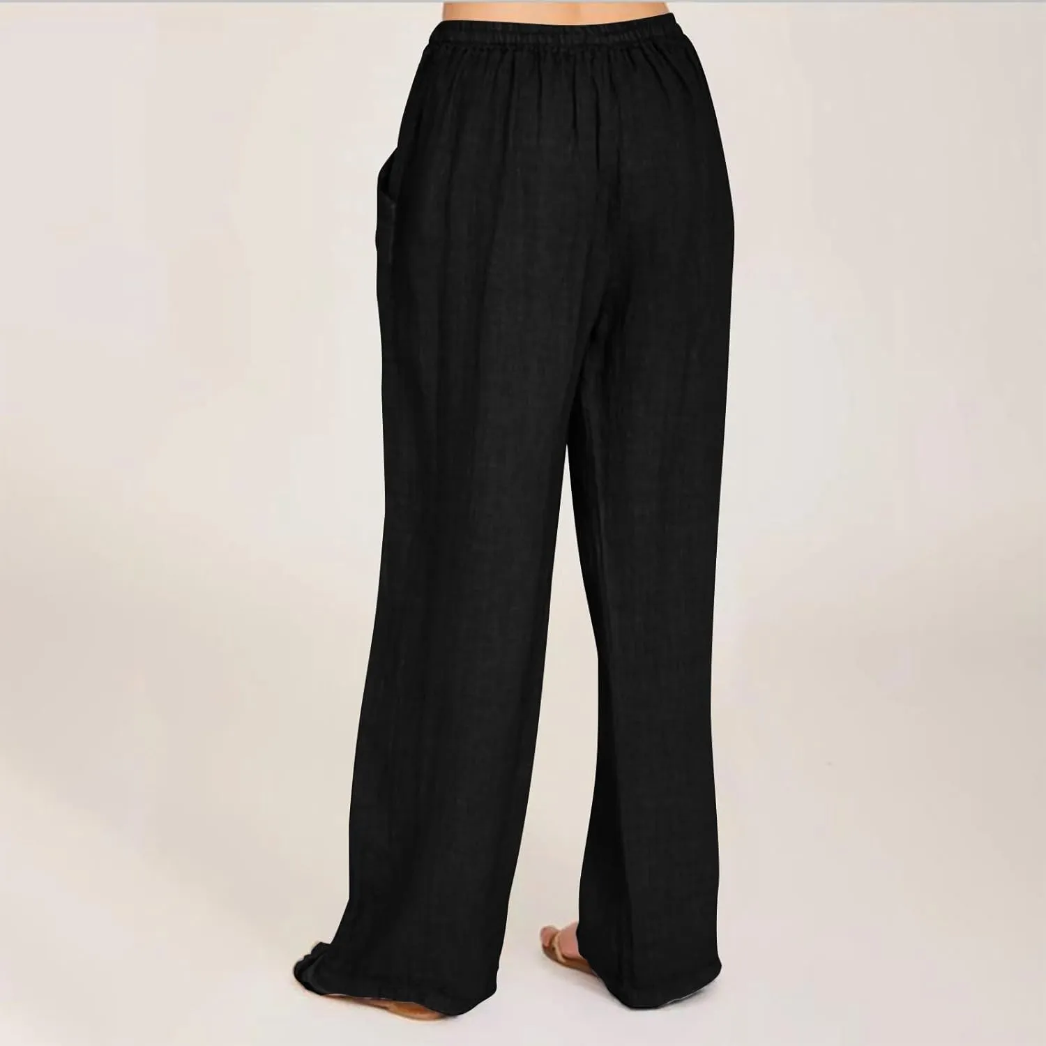 Women's Cotton Linen Wide Leg Pants High Waisted Casual Comfy Palazzo Trousers Vacation Beach Outfit with Drawstring