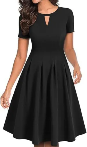 Women's Cute a Line Daily Dress Business Ruffle Sundress Pleated Hem Patchwork Shift Dress