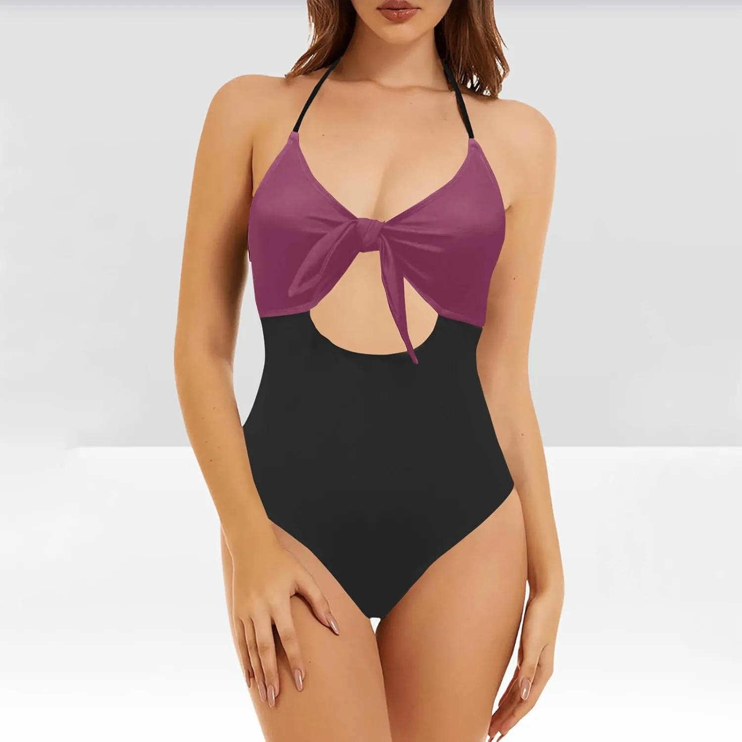 Women's Cutout One Piece Swimsuit Tummy Control Backless Bathing Suit High Waisted Wrap Tie Back Swimwear Beachwear