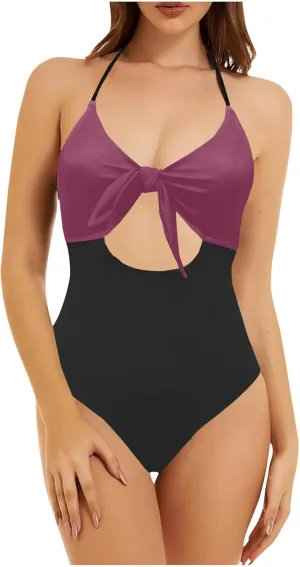 Women's Cutout One Piece Swimsuit Tummy Control Backless Bathing Suit High Waisted Wrap Tie Back Swimwear Beachwear