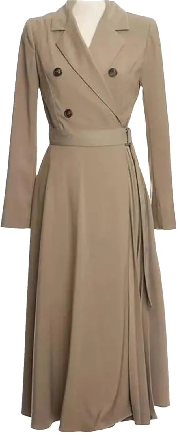 Women's Double Breasted Blazer Dress Black V-Neck A-Line Maxi Dress Wrap Pleated Skirt