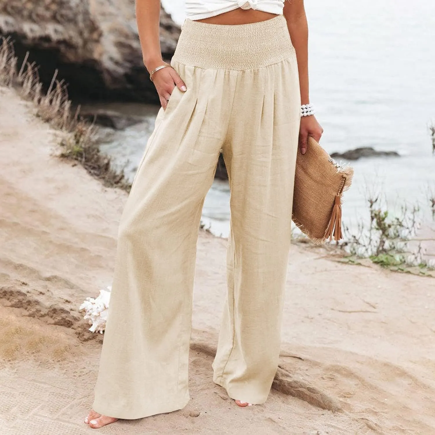 Women's Dress Pants Solid Wide Leg Casual Sport Trousers Straight Leg High Waist Pants Casual Trousers Sweatpants