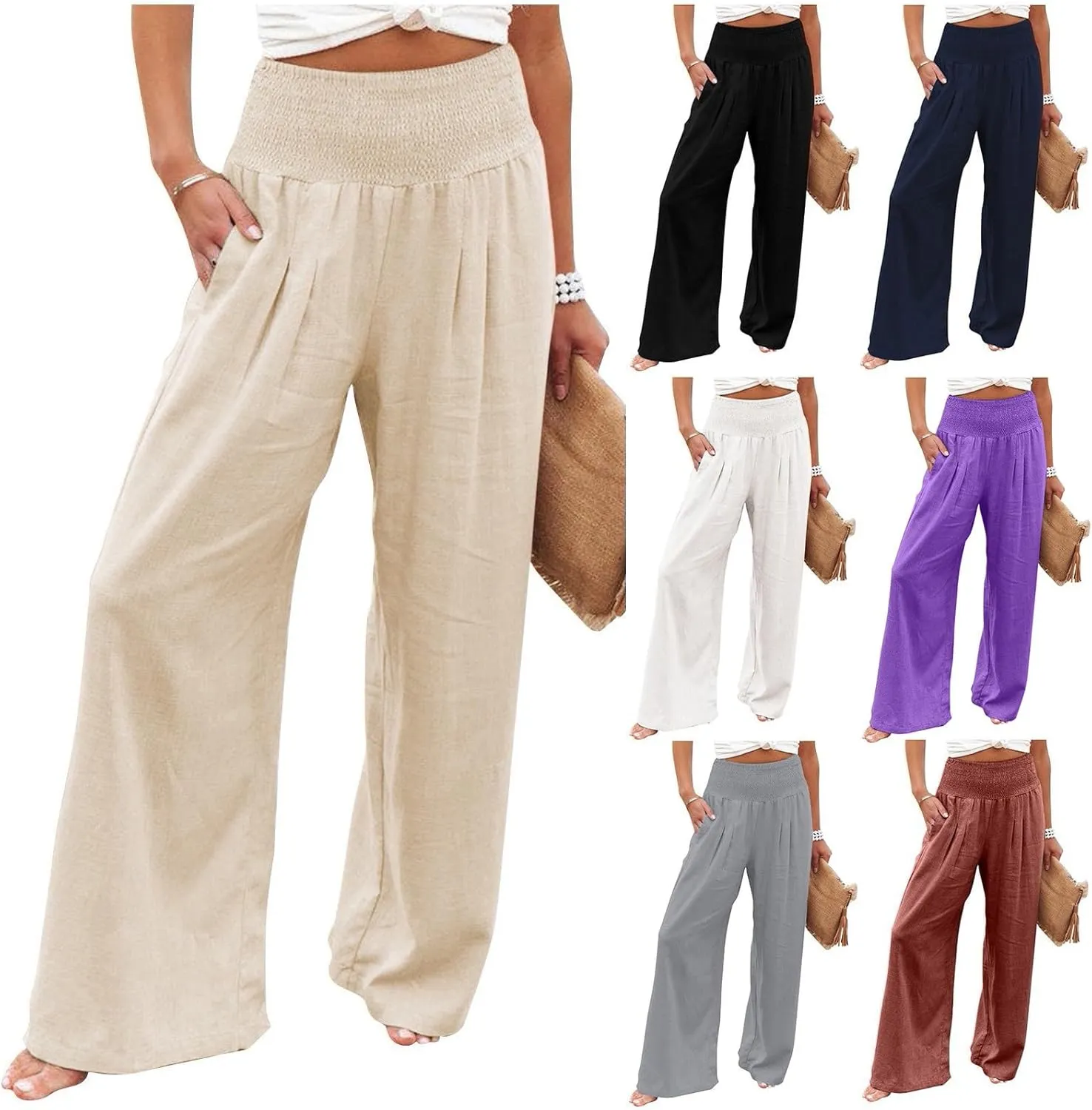 Women's Dress Pants Solid Wide Leg Casual Sport Trousers Straight Leg High Waist Pants Casual Trousers Sweatpants
