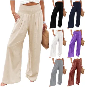 Women's Dress Pants Solid Wide Leg Casual Sport Trousers Straight Leg High Waist Pants Casual Trousers Sweatpants