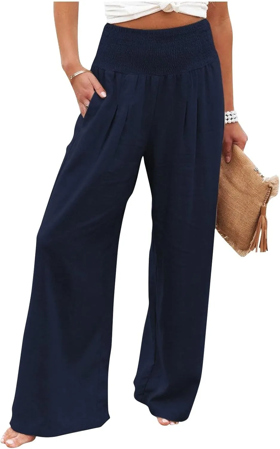 Women's Dress Pants Solid Wide Leg Casual Sport Trousers Straight Leg High Waist Pants Casual Trousers Sweatpants