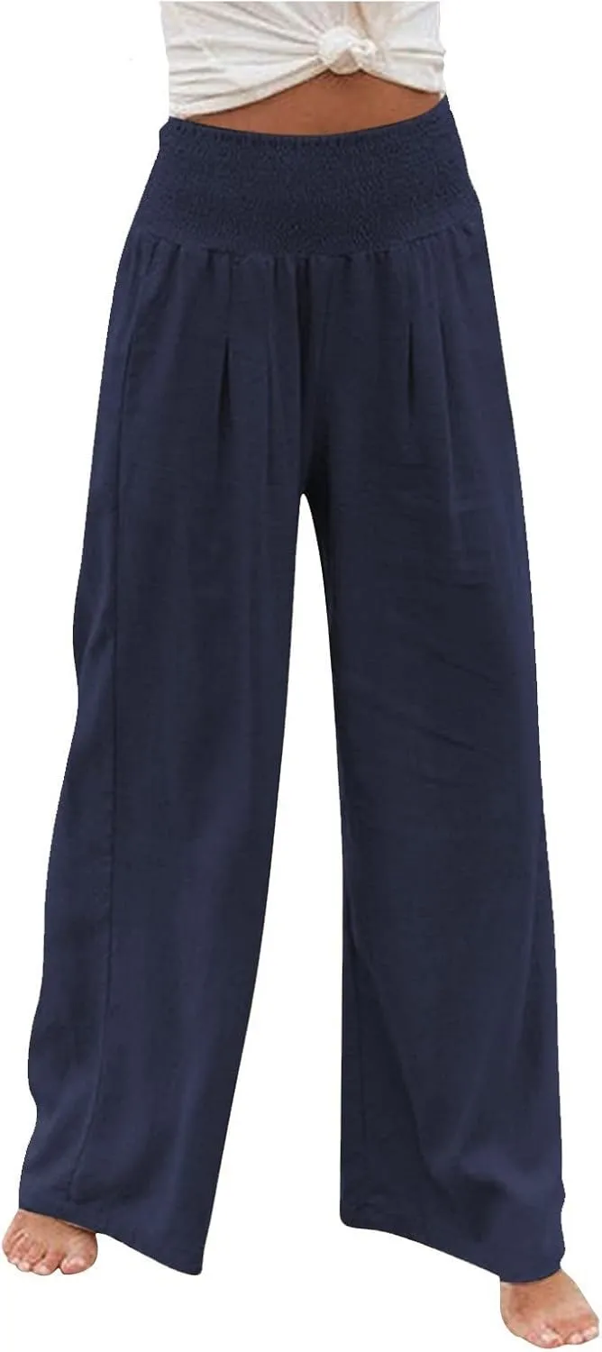 Women's Dress Pants Solid Wide Leg Casual Sport Trousers Straight Leg High Waist Pants Casual Trousers Sweatpants