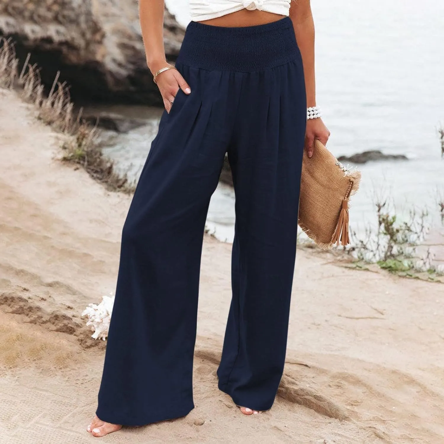Women's Dress Pants Solid Wide Leg Casual Sport Trousers Straight Leg High Waist Pants Casual Trousers Sweatpants