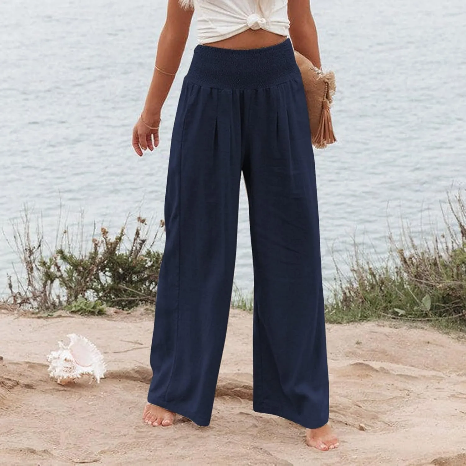 Women's Dress Pants Solid Wide Leg Casual Sport Trousers Straight Leg High Waist Pants Casual Trousers Sweatpants