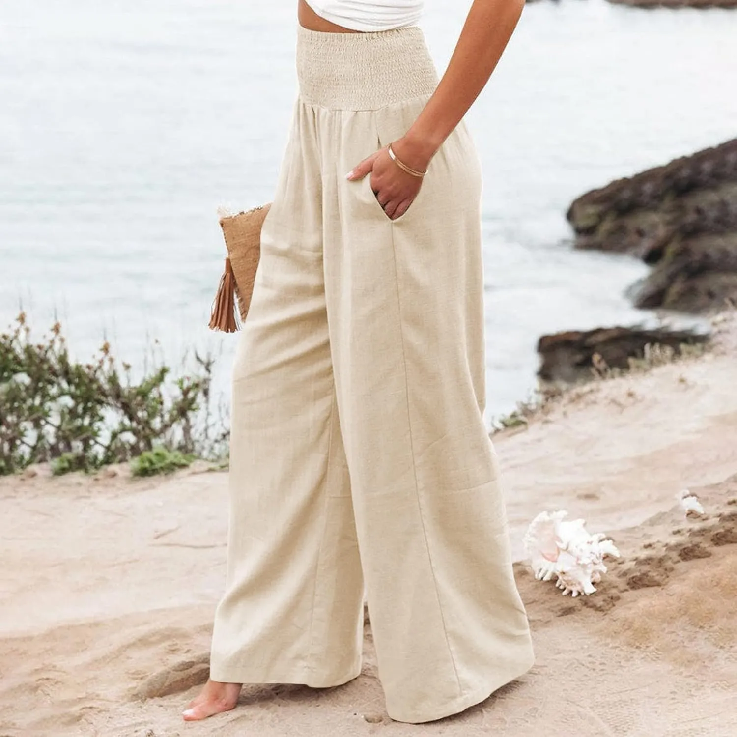 Women's Dress Pants Solid Wide Leg Casual Sport Trousers Straight Leg High Waist Pants Casual Trousers Sweatpants