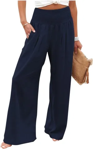 Women's Dress Pants Solid Wide Leg Casual Sport Trousers Straight Leg High Waist Pants Casual Trousers Sweatpants