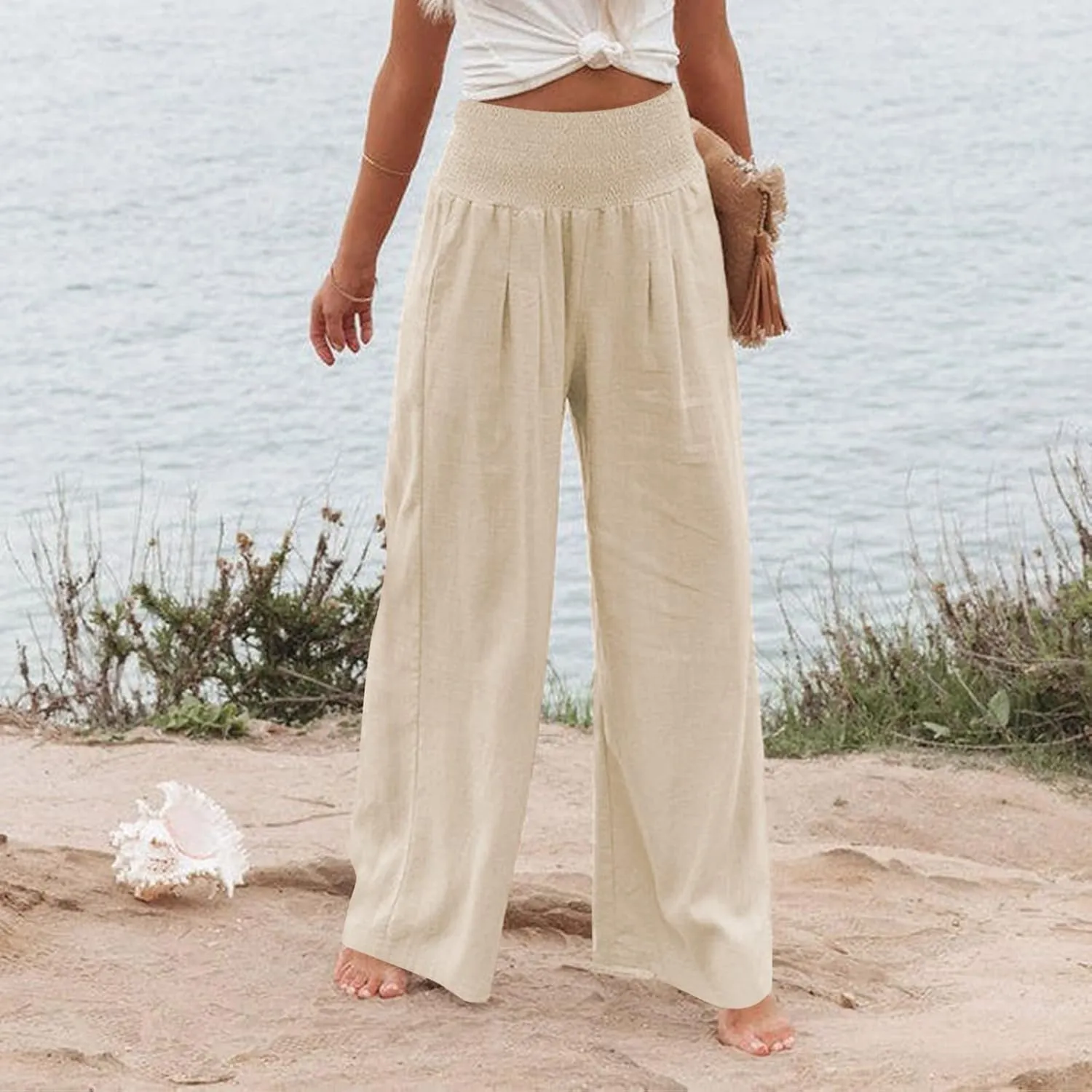 Women's Dress Pants Solid Wide Leg Casual Sport Trousers Straight Leg High Waist Pants Casual Trousers Sweatpants