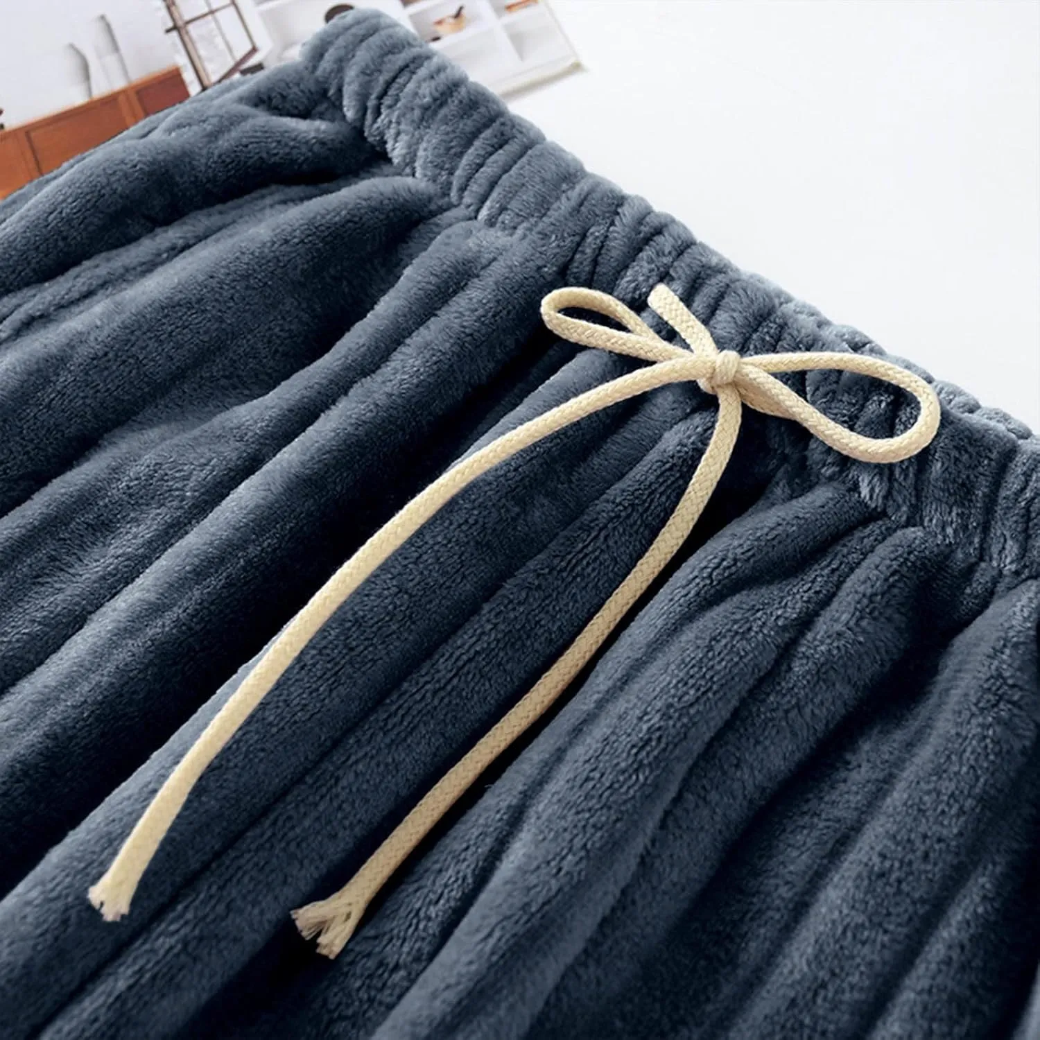 Womens Fleece Casual Pants Elastic Waisted Drawstring Flannel Pants Homewear Clothing Soft Comfy Lounge Pajamas Pants