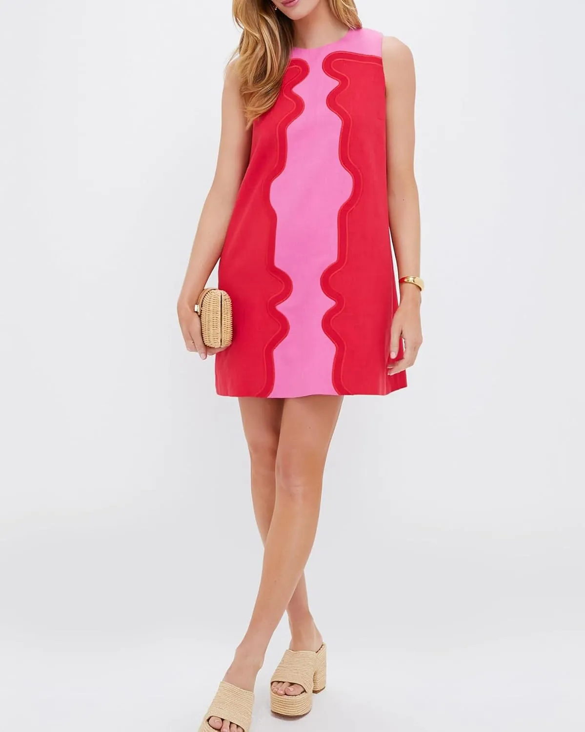 Women's Floral Jacquard Mini Dress Sleeveless Crew Neck A-Line Shift Short Summer Dress