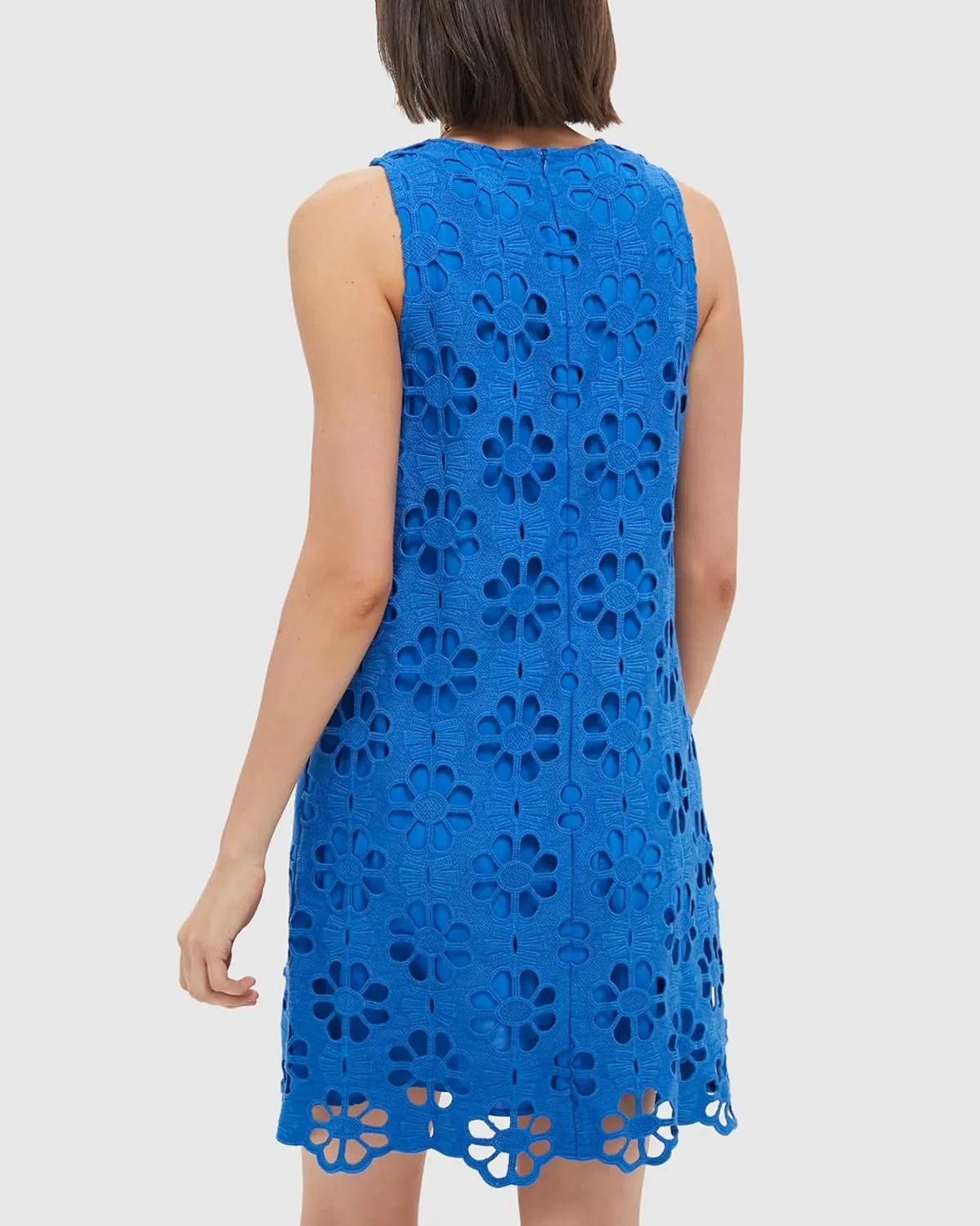 Women's Floral Jacquard Mini Dress Sleeveless Crew Neck A-Line Shift Short Summer Dress