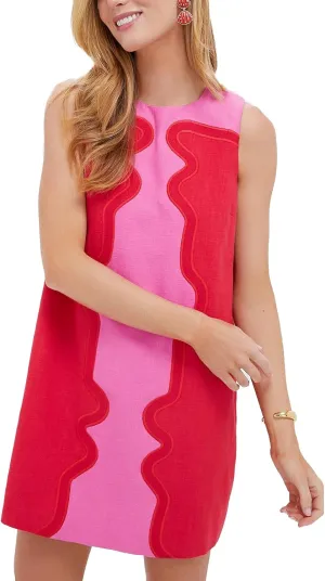 Women's Floral Jacquard Mini Dress Sleeveless Crew Neck A-Line Shift Short Summer Dress