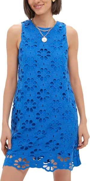 Women's Floral Jacquard Mini Dress Sleeveless Crew Neck A-Line Shift Short Summer Dress