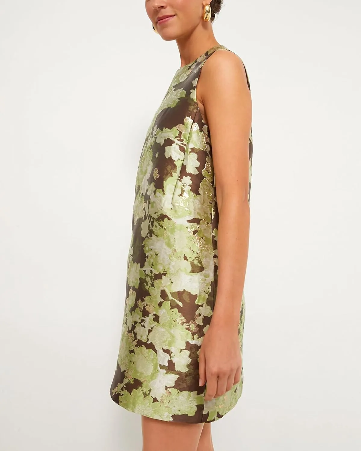 Women's Floral Jacquard Mini Dress Sleeveless Crew Neck A-Line Shift Short Summer Dress