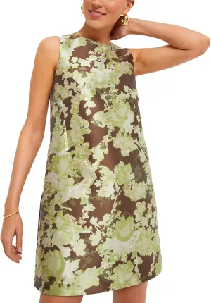 Women's Floral Jacquard Mini Dress Sleeveless Crew Neck A-Line Shift Short Summer Dress
