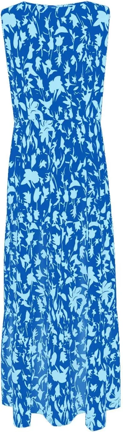 Womens Floral Maxi Dress V Neck Flowy Swing Summer A Line Dress Elastic Waist Sundress Elegant Wedding Guest Dresses