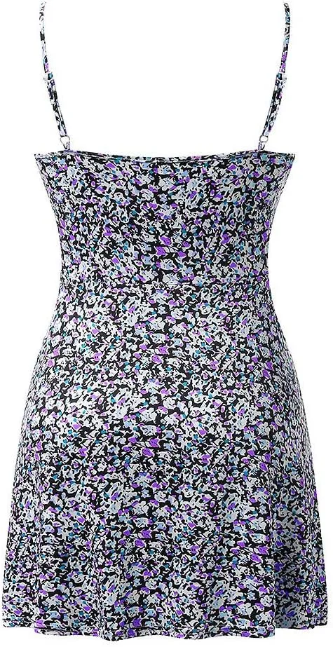 Women's Floral Print A Line Cami Dress Romper Spaghetti Strap Smocked Jumpsuit Tie Front Holiday Short Midi Dresses