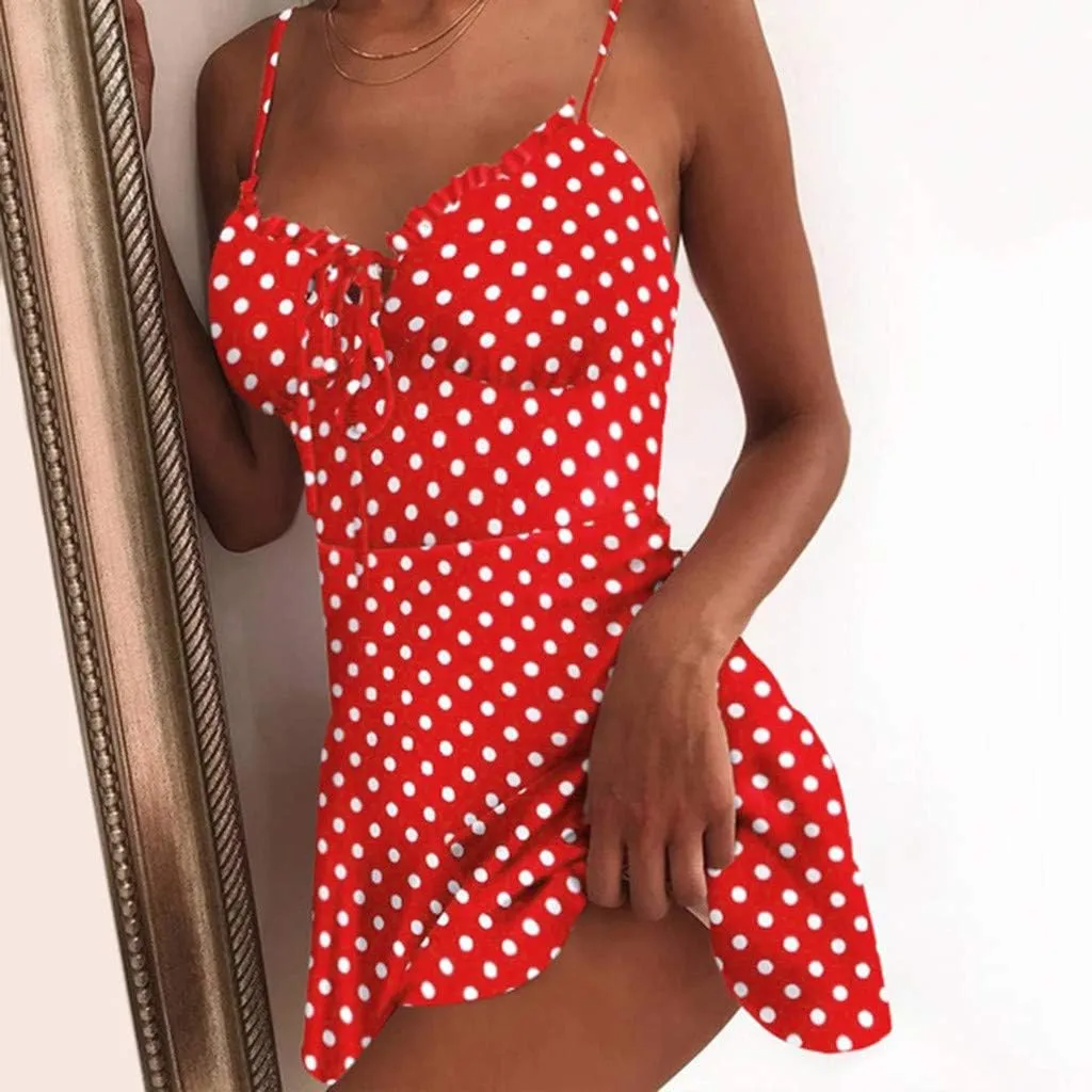 Women's Floral Print A Line Cami Dress Romper Spaghetti Strap Smocked Jumpsuit Tie Front Holiday Short Midi Dresses