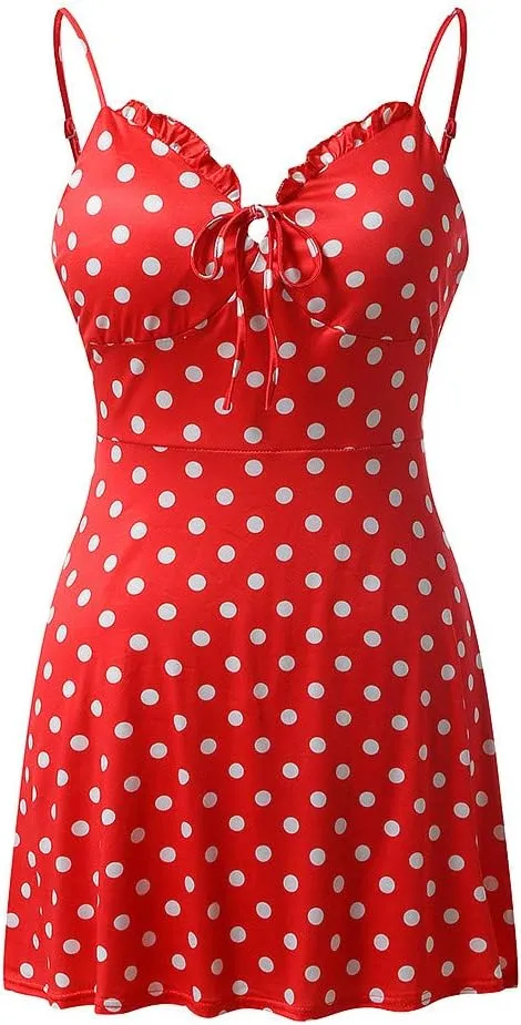 Women's Floral Print A Line Cami Dress Romper Spaghetti Strap Smocked Jumpsuit Tie Front Holiday Short Midi Dresses