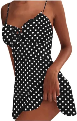 Women's Floral Print A Line Cami Dress Romper Spaghetti Strap Smocked Jumpsuit Tie Front Holiday Short Midi Dresses