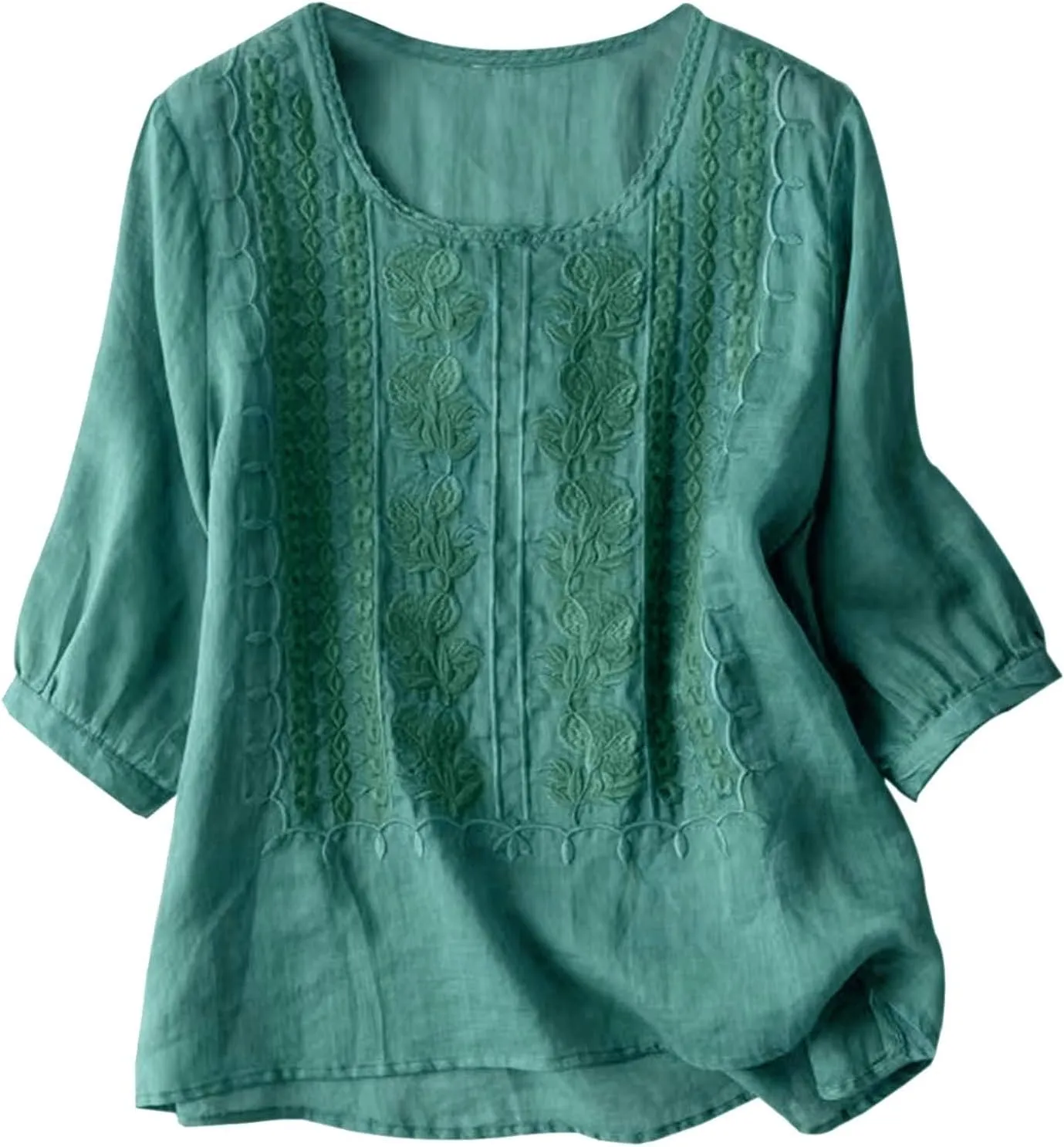 Womens Floral Print Linen Short Sleeve T Shirts Summer Dressy Casual Oversized Blouse Top V Neck Loose Tshirt