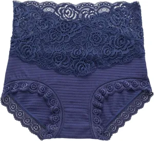 Women's High Waist Cotton Underwear Soft Brief Sexy Lace Panties Regular Butt Lift Seamless Brief