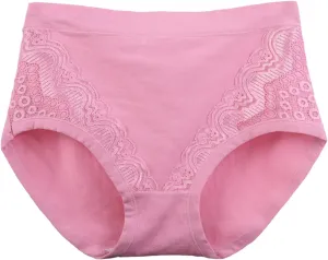 Women's High Waist Cotton Underwear Soft Brief Sexy Lace Panties Regular Butt Lift Seamless Brief