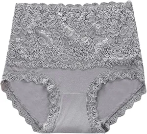 Women's High Waist Cotton Underwear Soft Brief Sexy Lace Panties Regular Butt Lift Seamless Brief