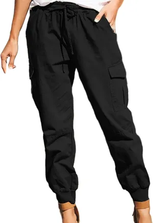 Womens Joggers High Waist Cargo Pants Elastic Waistband Four Pocket Jogger Pants Casual Lounge Trousers 2025