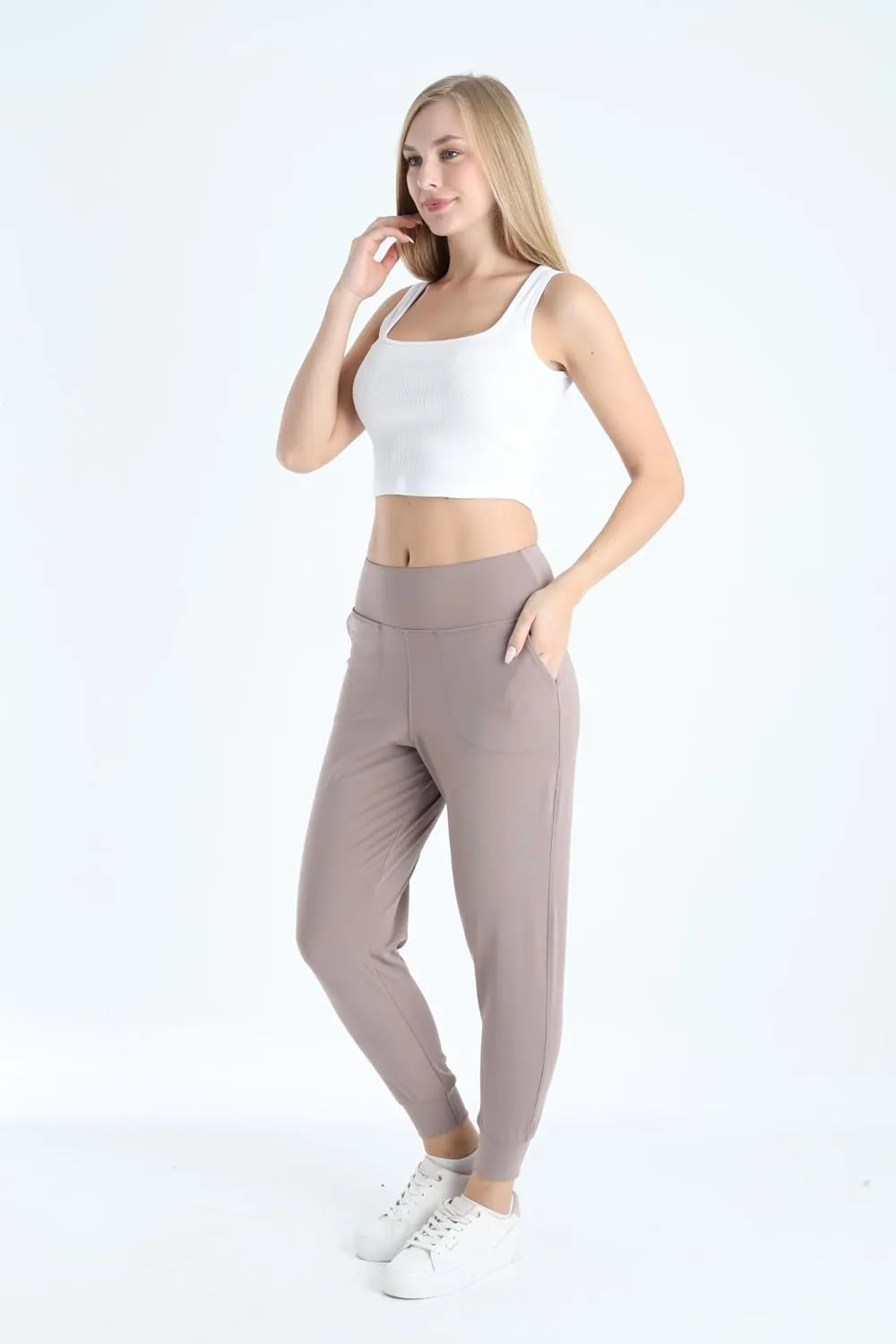 Women's Joggers High Waisted Yoga Pants with Pockets & Lightweight Athletic Leggings Set for Workout, Yoga, Running
