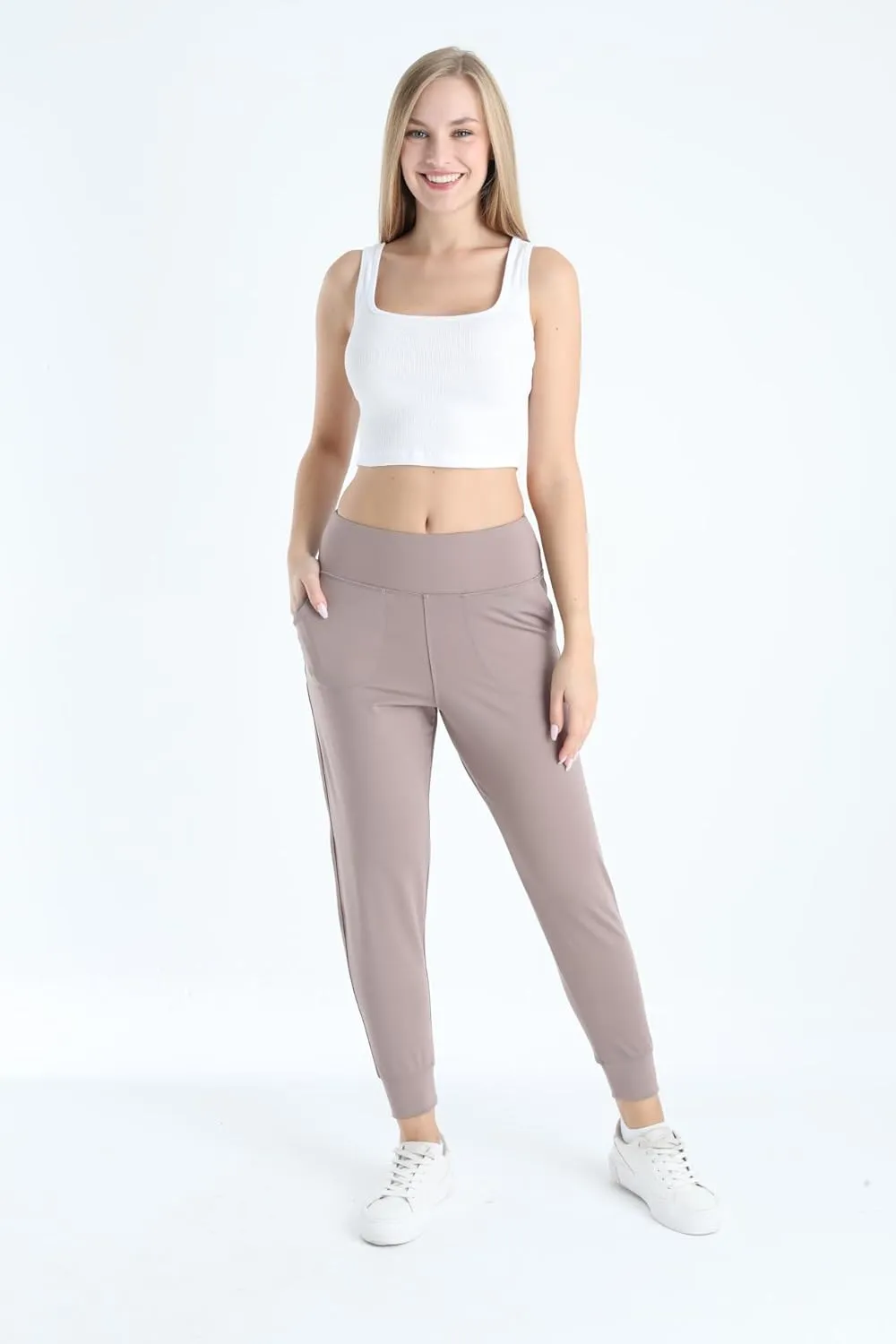 Women's Joggers High Waisted Yoga Pants with Pockets & Lightweight Athletic Leggings Set for Workout, Yoga, Running