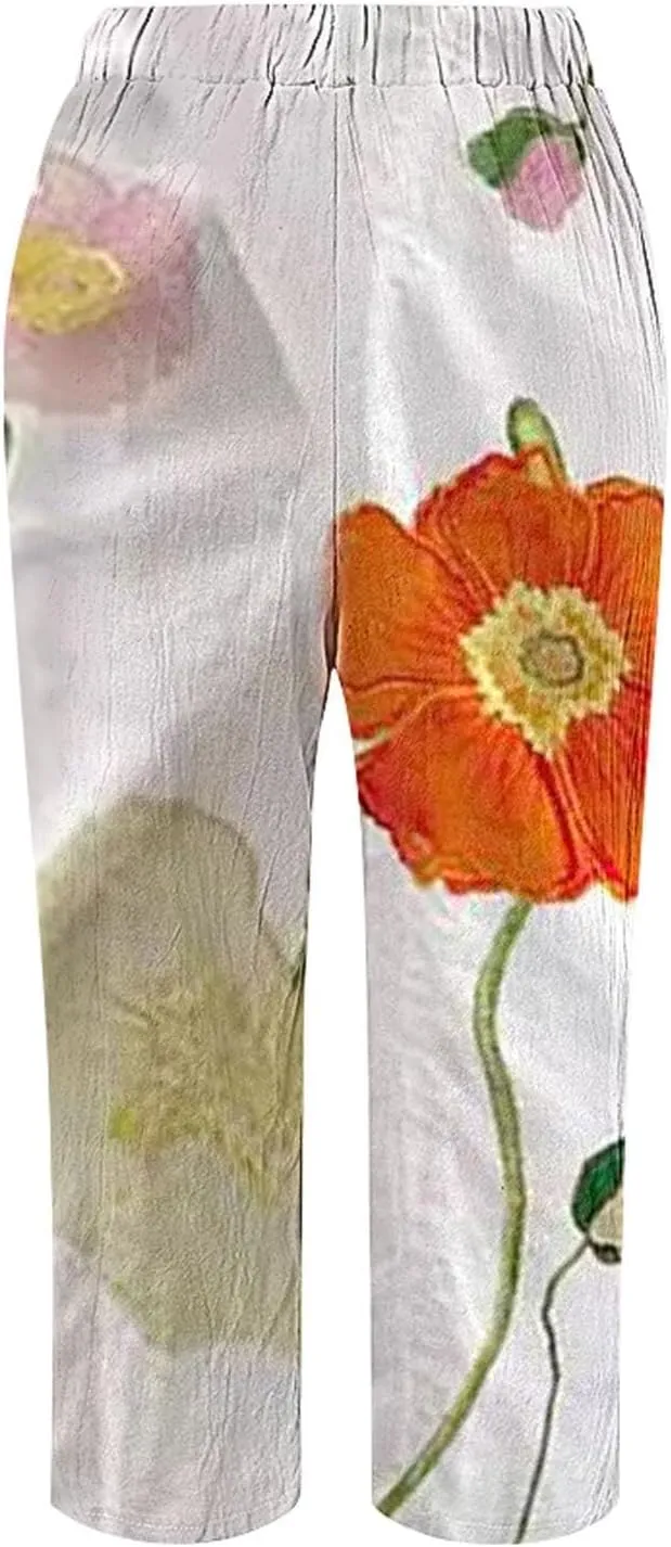Womens Leggings and Summer Casual Drawstring Pants Casual Slacks Business Pants with Pockets Linen Pants for Women