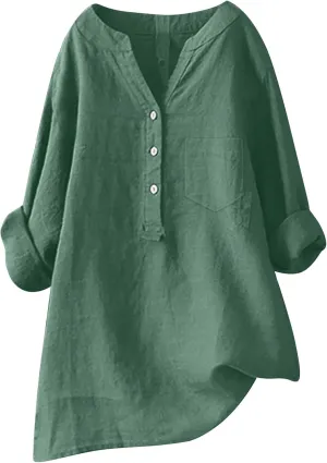 Women's Linen Shirts Summer Linen Embroidery Floral Short Sleeve T Shirts Casual Loose Henley V Neck Blouses